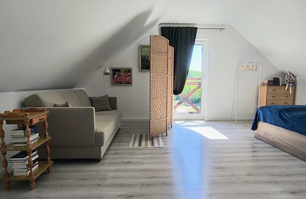 kanapa, parawan i widok zza okna